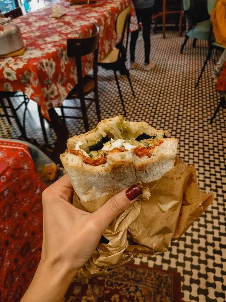 Sandwich in Grammo Bistro, restaurant next to Colosseum 