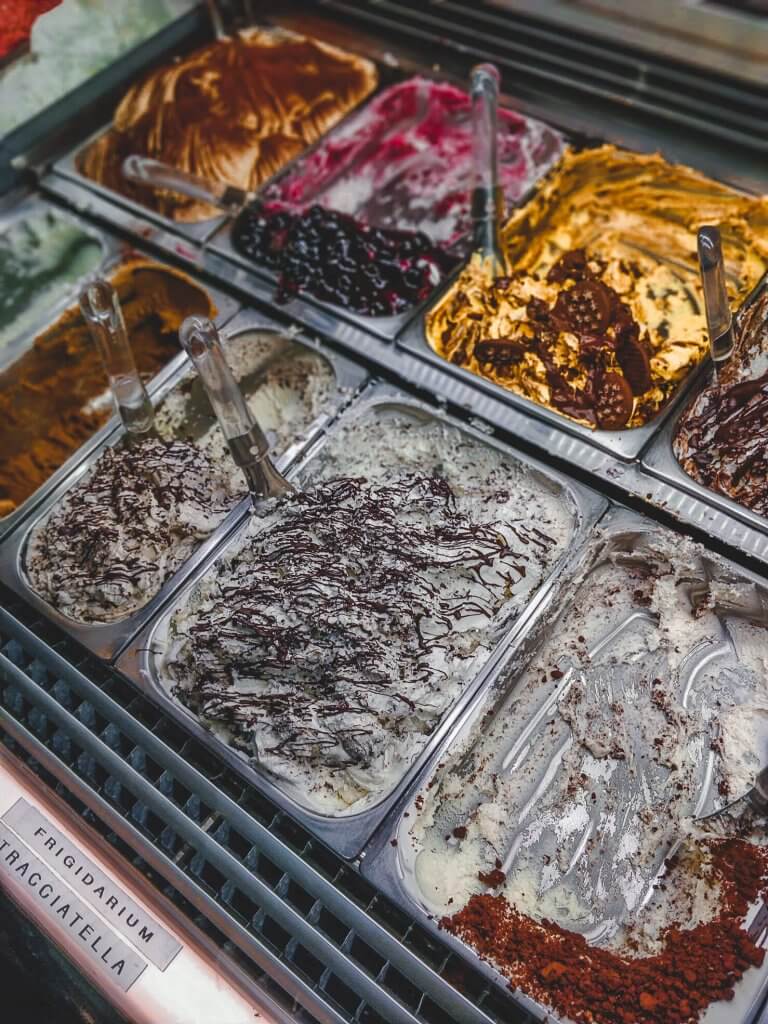 Ice cream choices in La Gelateria Frigidarium in Rome