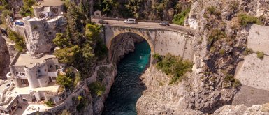 Fiordo di furore bridge from a drone