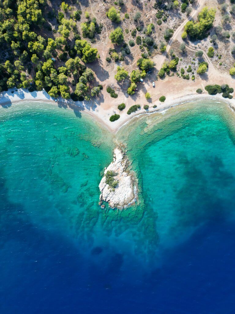 Polemarcha's beach heart shape. Visiting such beaches is one of the top things to do in Nafplio Greece